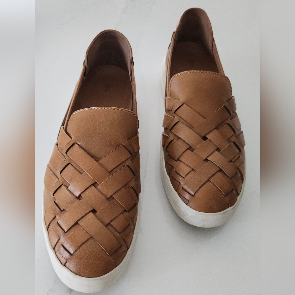 Frye - Women's Camel Colour Woven Leather Slip-On Shoes